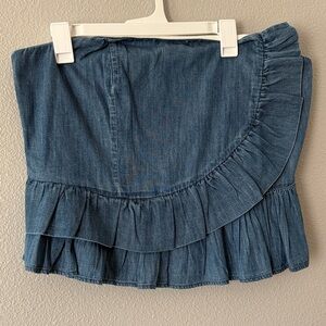 Express Blue Ruffle Denim Top